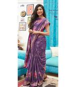 Purple Printed Cotton Silk Saree With Blouse
