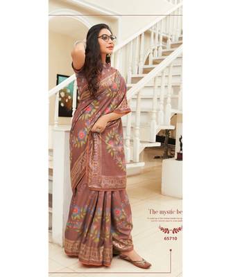 Chocolate Printed Cotton Silk Saree With Blouse 1