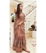 Chocolate Printed Cotton Silk Saree With Blouse