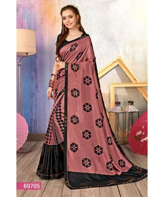 Pink Printed Cotton Silk Saree With Blouse 1