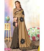 Brown Printed Cotton Silk Saree With Blouse