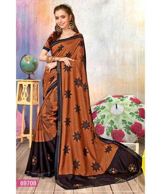 Orange Printed Cotton Silk Saree With Blouse 1