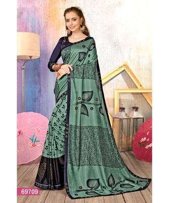 Green Printed Cotton Silk Saree With Blouse 1
