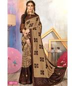 Brown Printed Cotton Silk Saree With Blouse