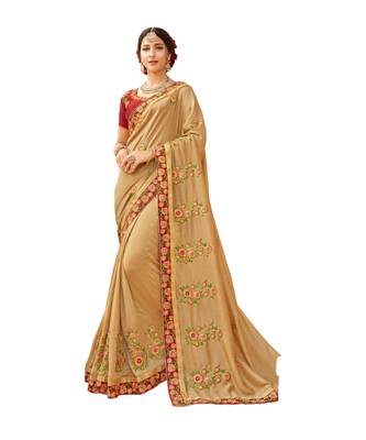 Beige Embroidered Cotton Silk Saree With Blouse 1