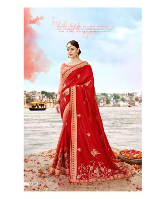 Red Embroidered Cotton Saree With Blouse 1