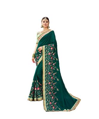 Green Embroidered Cotton Saree With Blouse 1
