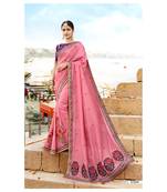 Pink Embroidered Cotton Saree With Blouse