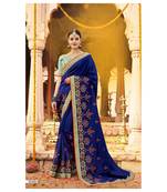 Blue Embroidered Cotton Saree With Blouse