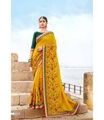 Yellow Embroidered Cotton Saree With Blouse