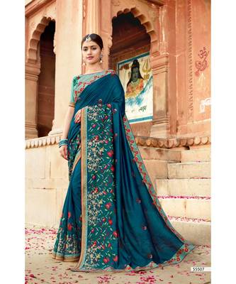 Green Embroidered Cotton Saree With Blouse 1