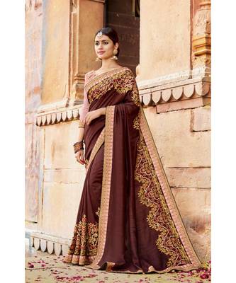 Brown Embroidered Cotton Saree With Blouse 1