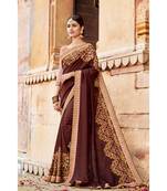 Brown Embroidered Cotton Saree With Blouse