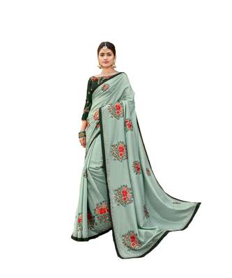 Green Embroidered Cotton Saree With Blouse 1