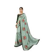 Green Embroidered Cotton Saree With Blouse