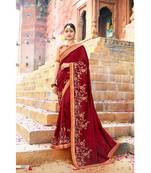 Maroon Embroidered Cotton Saree With Blouse