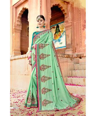 Green Embroidered Cotton Saree With Blouse 1