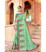 Green Embroidered Cotton Saree With Blouse