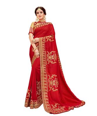 Red Embroidered Cotton Silk Saree With Blouse 1