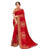 Red Embroidered Cotton Silk Saree With Blouse