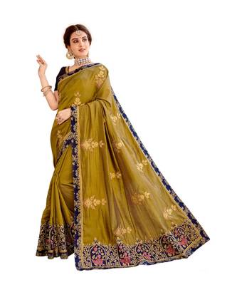 Green Embroidered Cotton Silk Saree With Blouse 1