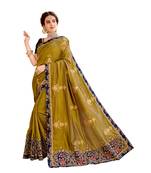 Green Embroidered Cotton Silk Saree With Blouse