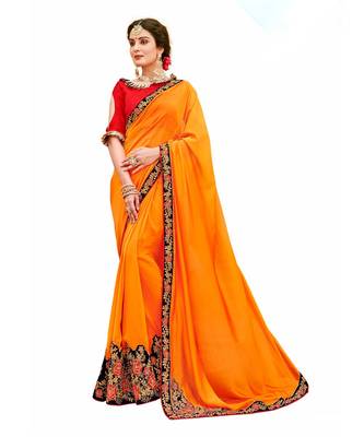 Yellow Embroidered Cotton Silk Saree With Blouse 1