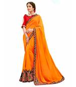 Yellow Embroidered Cotton Silk Saree With Blouse