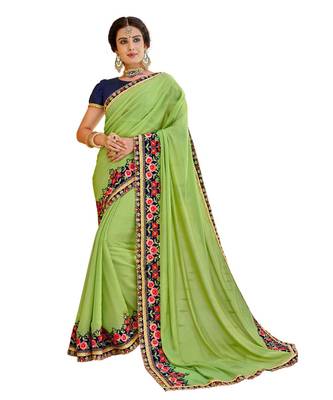 Green Embroidered Cotton Silk Saree With Blouse 1