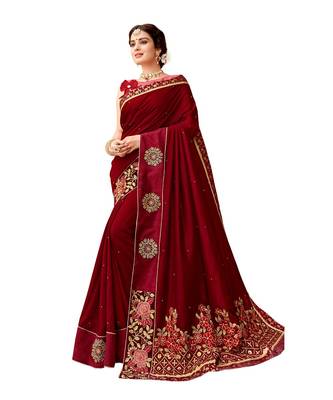 Maroon Embroidered Cotton Silk Saree With Blouse 1