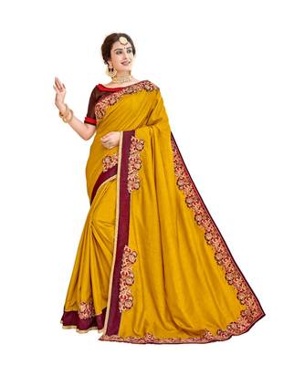 Yellow Embroidered Cotton Silk Saree With Blouse 1