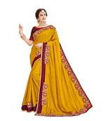 Yellow Embroidered Cotton Silk Saree With Blouse