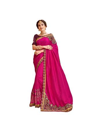Pink Embroidered Cotton Silk Saree With Blouse 1