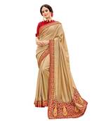 Beige Embroidered Cotton Silk Saree With Blouse