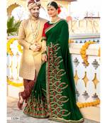 Green Embroidered Silk Blend Saree With Blouse