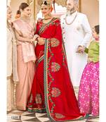 Red Embroidered Silk Blend Saree With Blouse