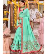 Green Embroidered Silk Blend Saree With Blouse