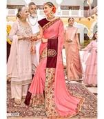 Peach Embroidered Silk Blend Saree With Blouse