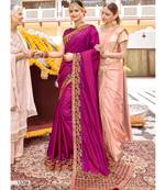 Purple Embroidered Silk Blend Saree With Blouse