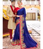 Blue Embroidered Silk Blend Saree With Blouse