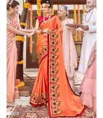 Orange Embroidered Silk Blend Saree With Blouse
