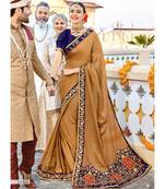 Beige Embroidered Silk Blend Saree With Blouse