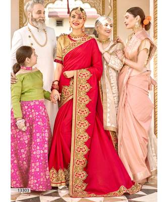Magenta Embroidered Silk Blend Saree With Blouse 1