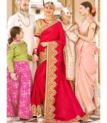 Magenta Embroidered Silk Blend Saree With Blouse