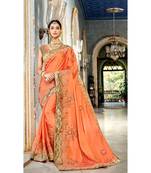 Orange Embroidered Silk Blend Saree With Blouse