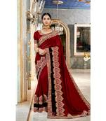 Maroon Embroidered Silk Blend Saree With Blouse
