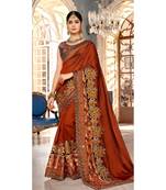 Orange Embroidered Silk Blend Saree With Blouse