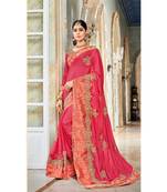 Pink Embroidered Silk Blend Saree With Blouse