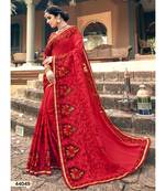 Red Embroidered Silk Blend Saree With Blouse