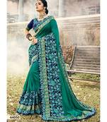 Turquoise Embroidered Silk Blend Saree With Blouse